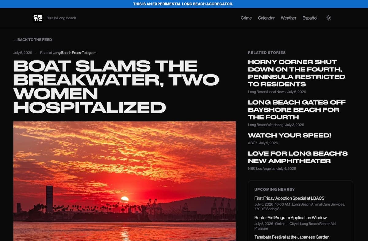 Aggregator homepage feed with a lead story and related stories